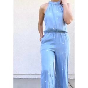 Anthropologie Cloth & Stone Chambray Polka
Dot Jumpsuit - Cropped Wide Leg XS